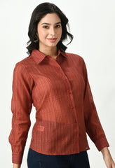 Waylene Women's Red Sheer Shirt with Striped Print - Waylene